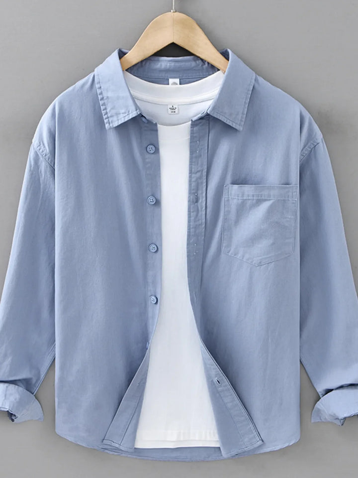 Men's Plus Size Casual Solid Color Long Sleeve Shirt