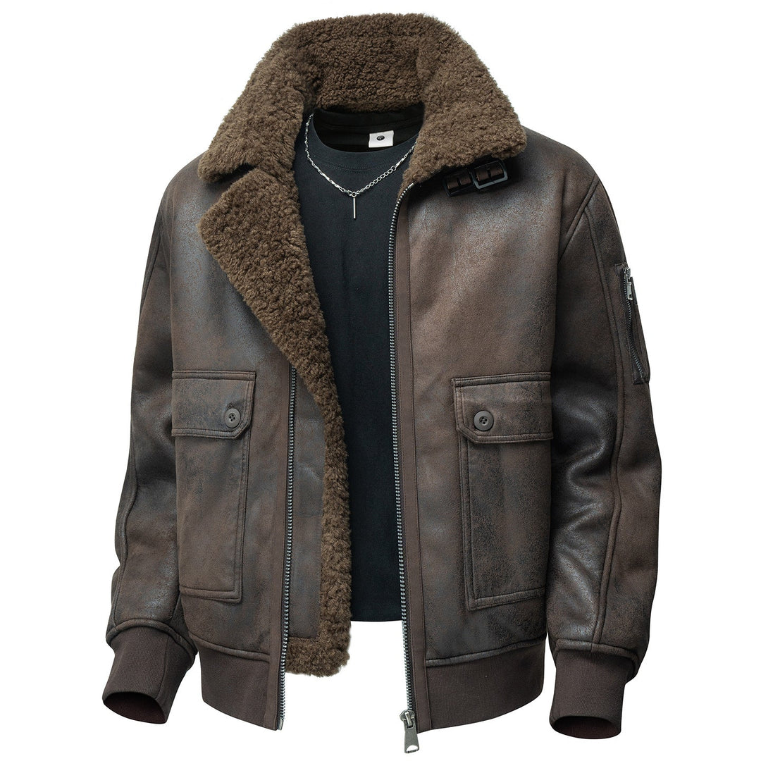 Mens Plus-Size Lapel Fleece-Lined Thickened Casual Jacket