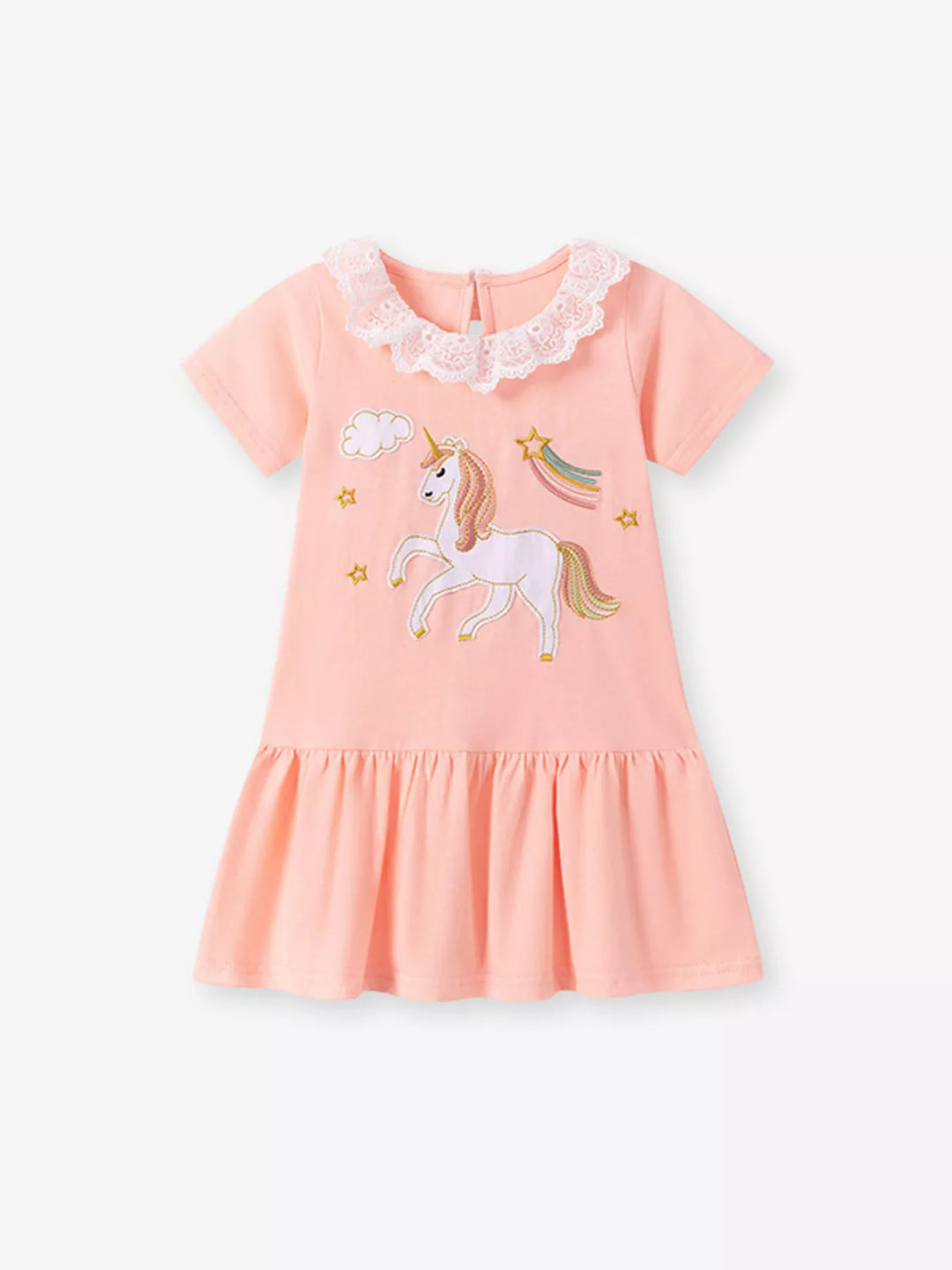 Children's Unicorn Embroidered Lace Collar Casual Dress
