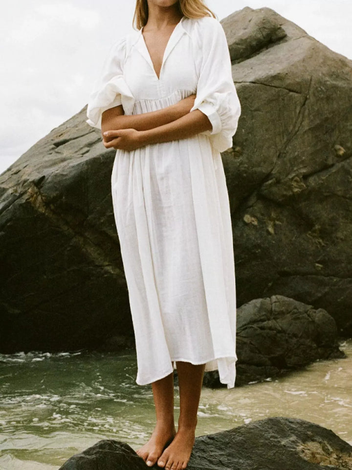 Tie Neck 3/4 Sleeve Midi Dress