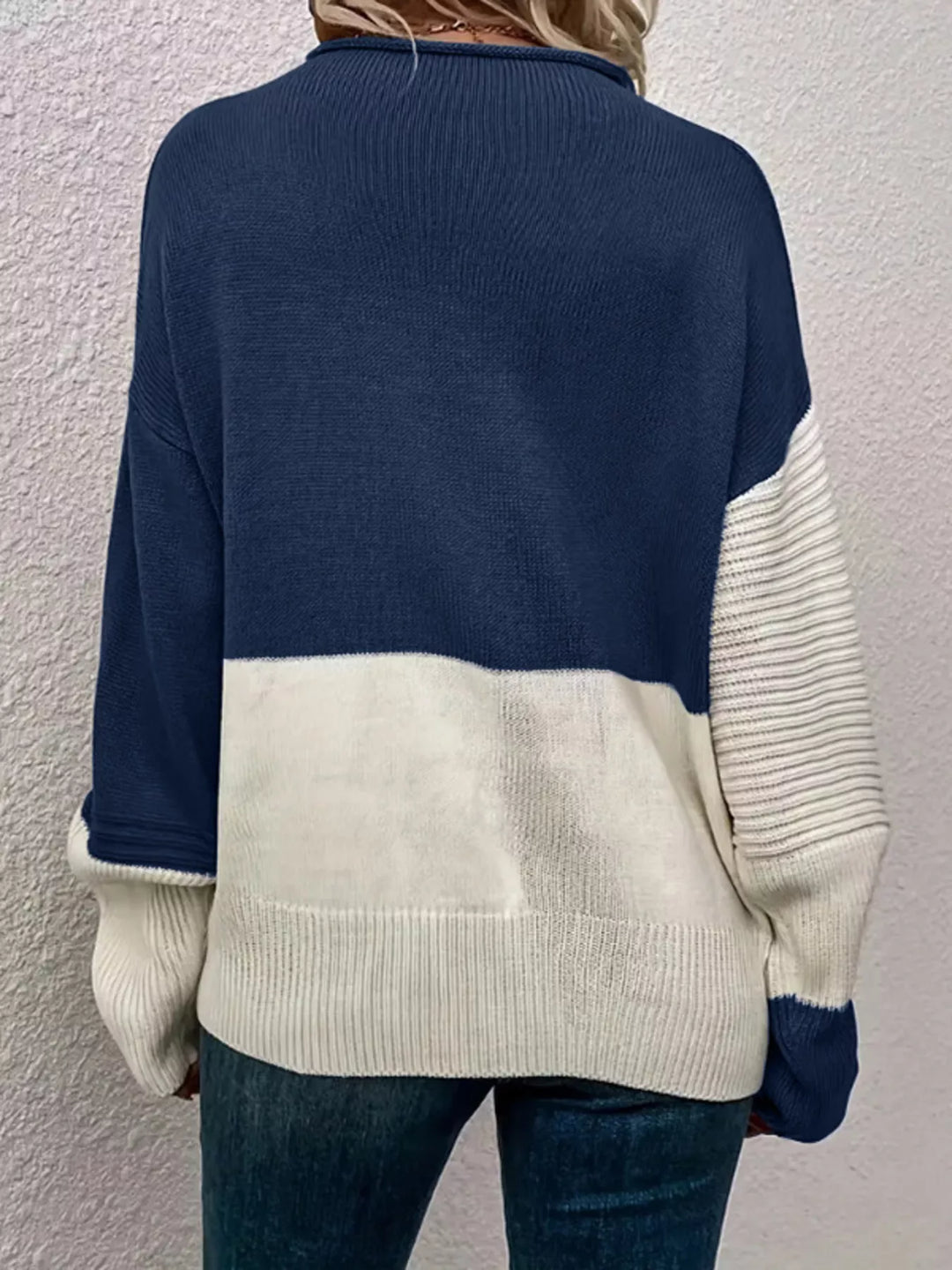 Color Block Ribbed Knit Sweater