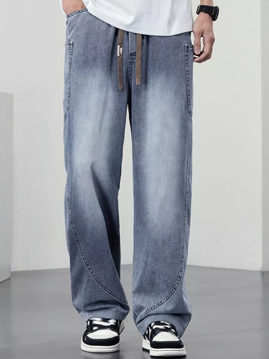 Men's Plus Size Drawstring Wide Leg Jeans