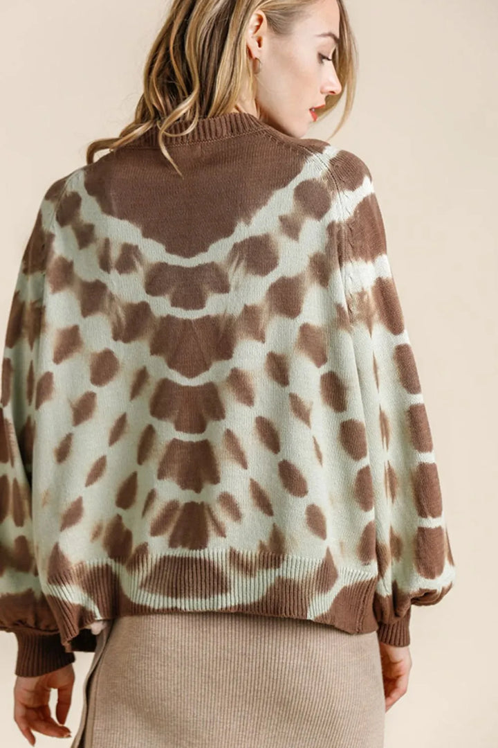 Umgee Full Size Ribbed Hem Tie Dye Round Neck Sweater Plus Size