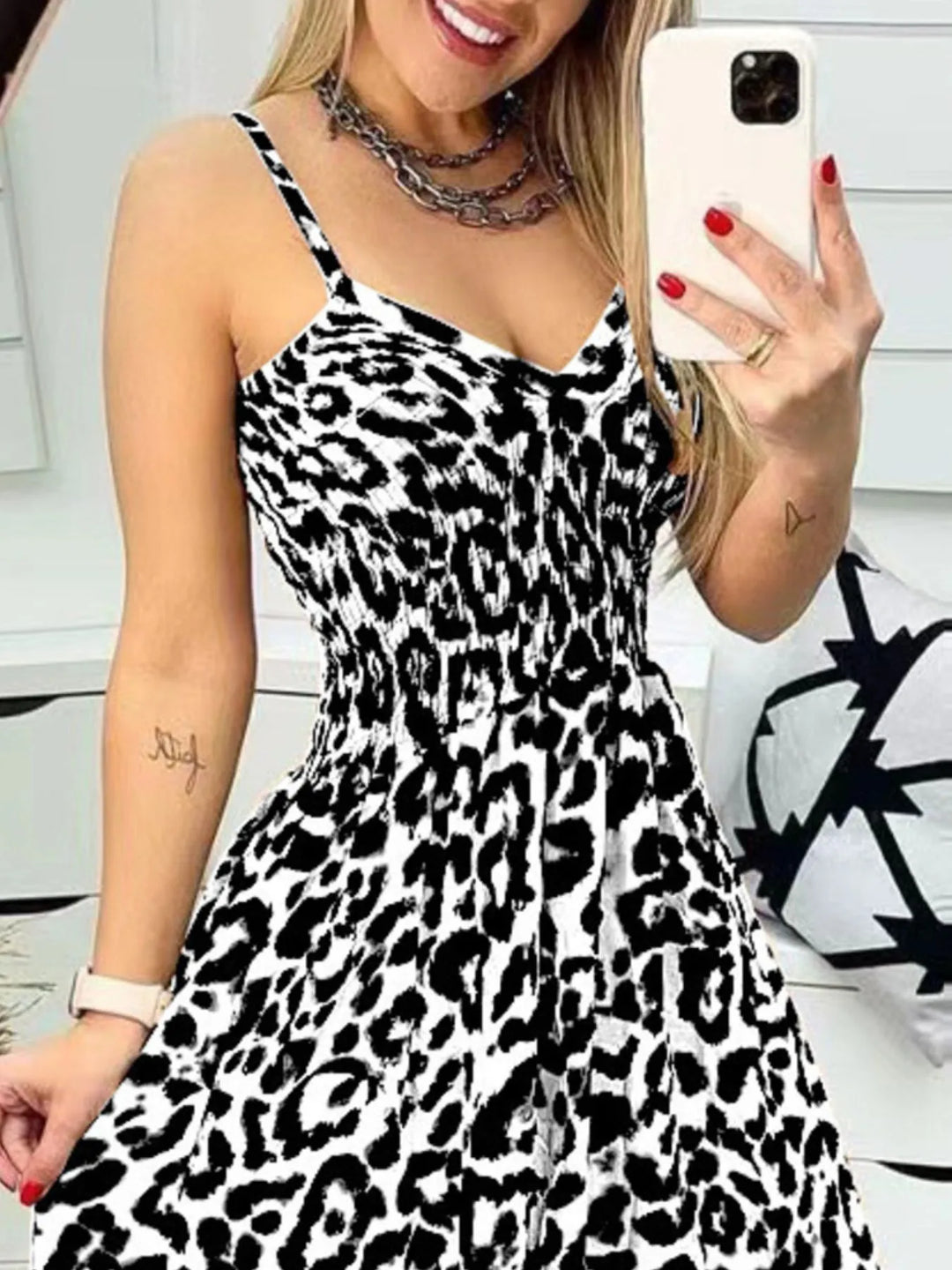 Full Size Leopard Print Spaghetti Strap Maxi Dress Plus Size