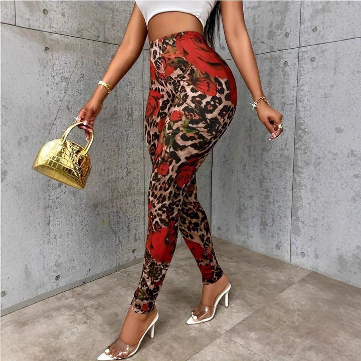 Womens Floral Print Stretchy Waist Leggings