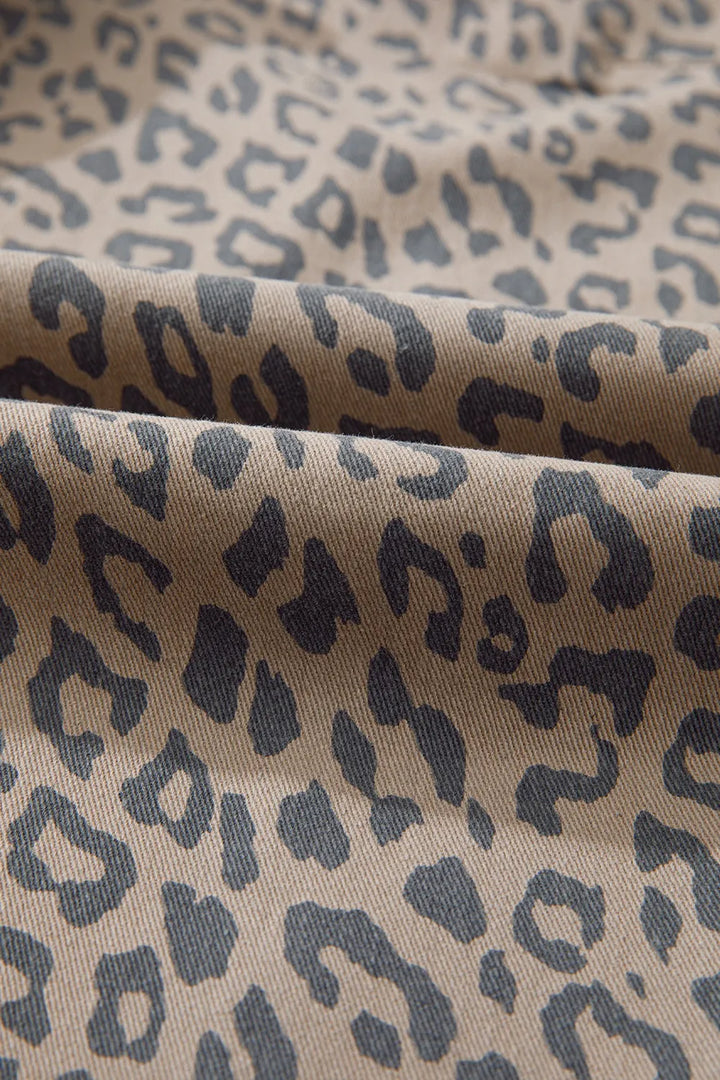 Leopard Printed Drawstring Waist Pocketed Wide Leg Jeans