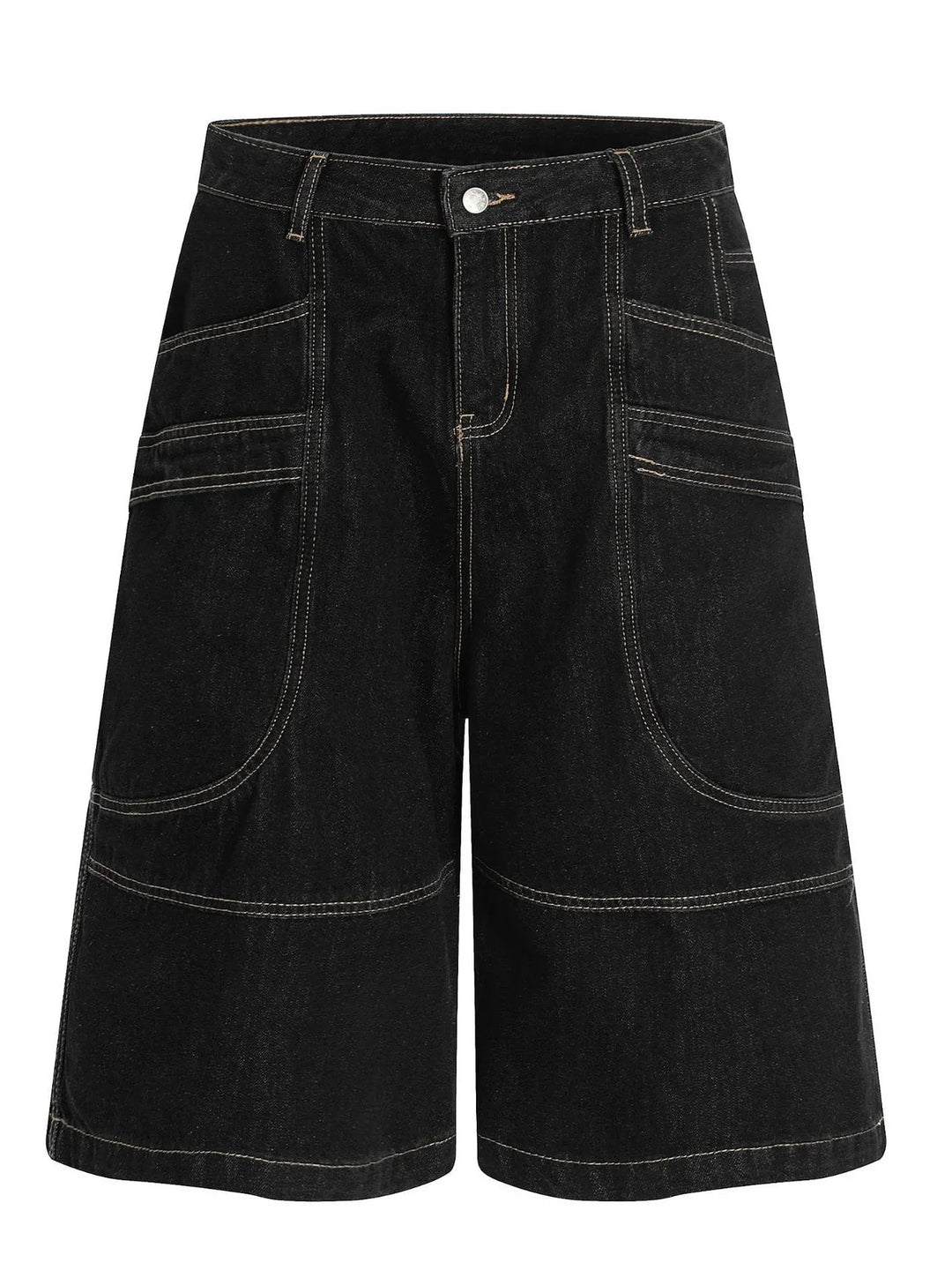 Men's Wide-Leg Denim Shorts with Contrast Stitching