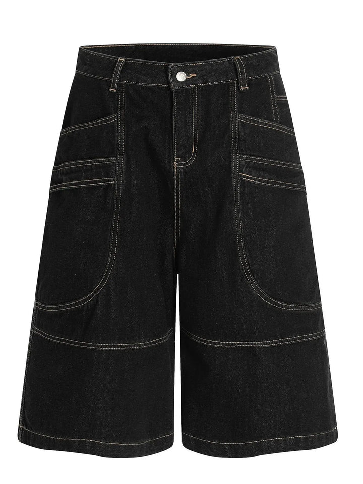 Men's Wide-Leg Denim Shorts with Contrast Stitching