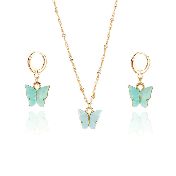 Color Acrylic Butterfly Earrings And Necklace Set