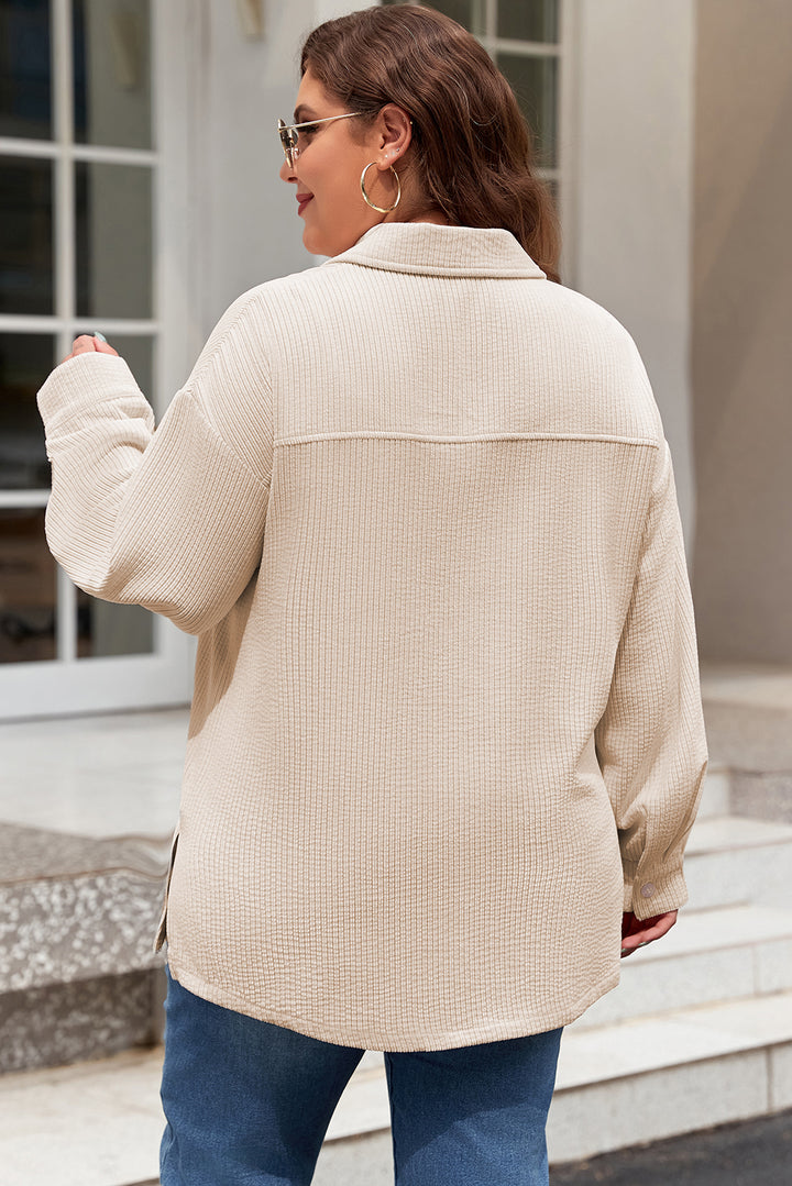 Veste-chemise boutonnée grande taille à poches à rabat texturées couleur avoine