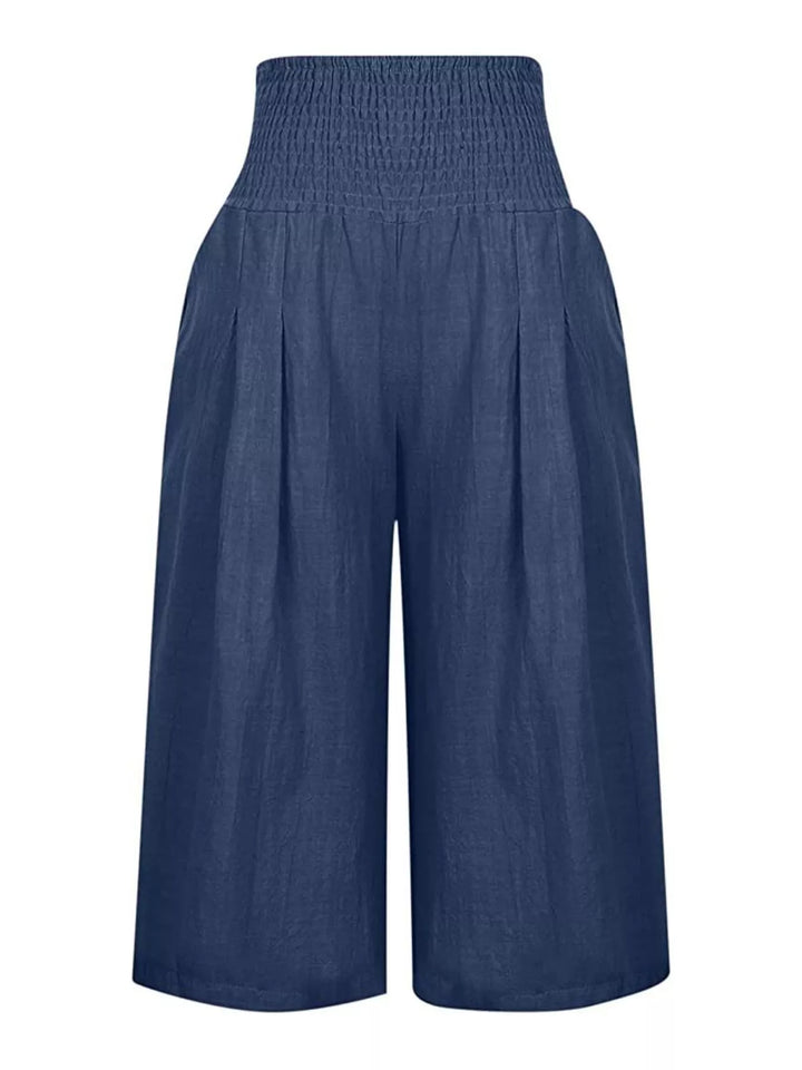 Smocked Wide-Leg Capri Pants