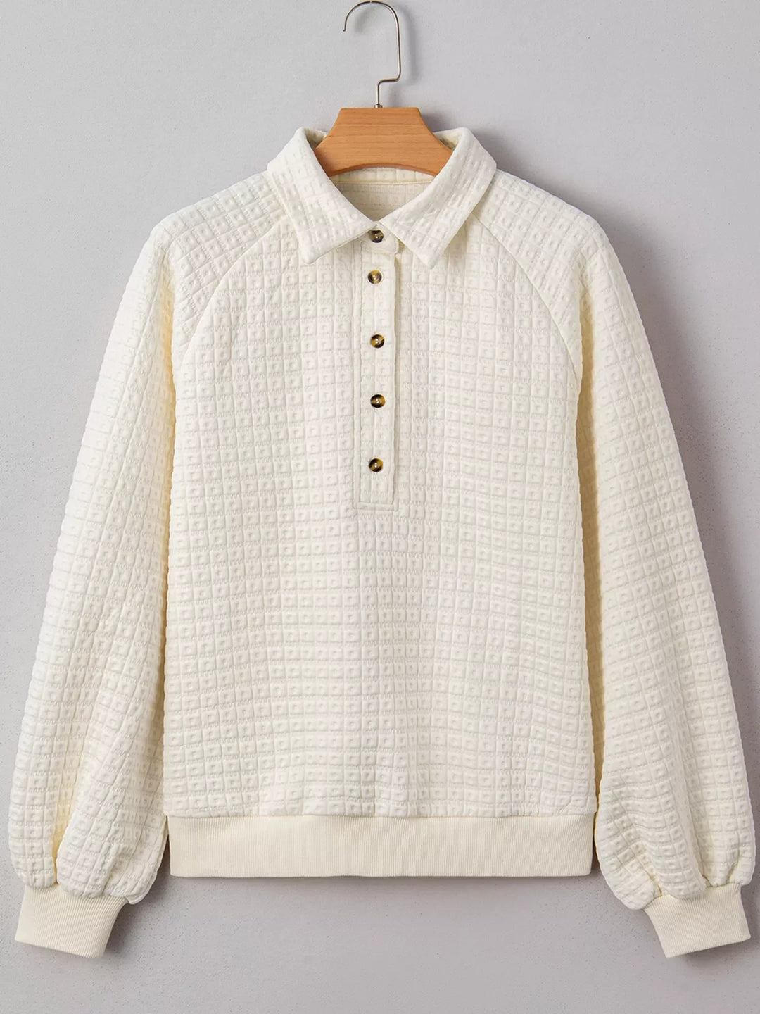 Textured Half Button Collared Sweatshirt