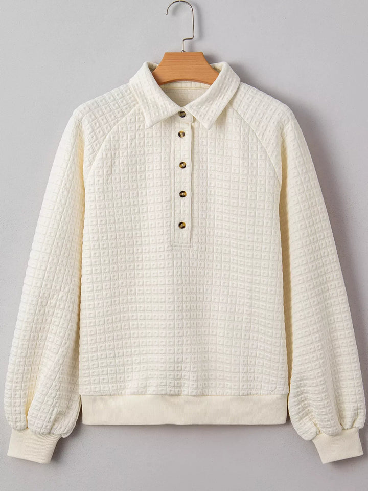 Textured Half Button Collared Sweatshirt