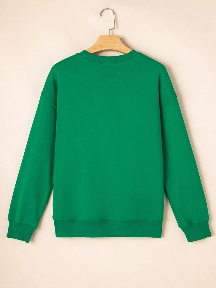 Sequin Letter Graphic Father Christmas Patched Sleeve Drop Shoulder Sweatshirt