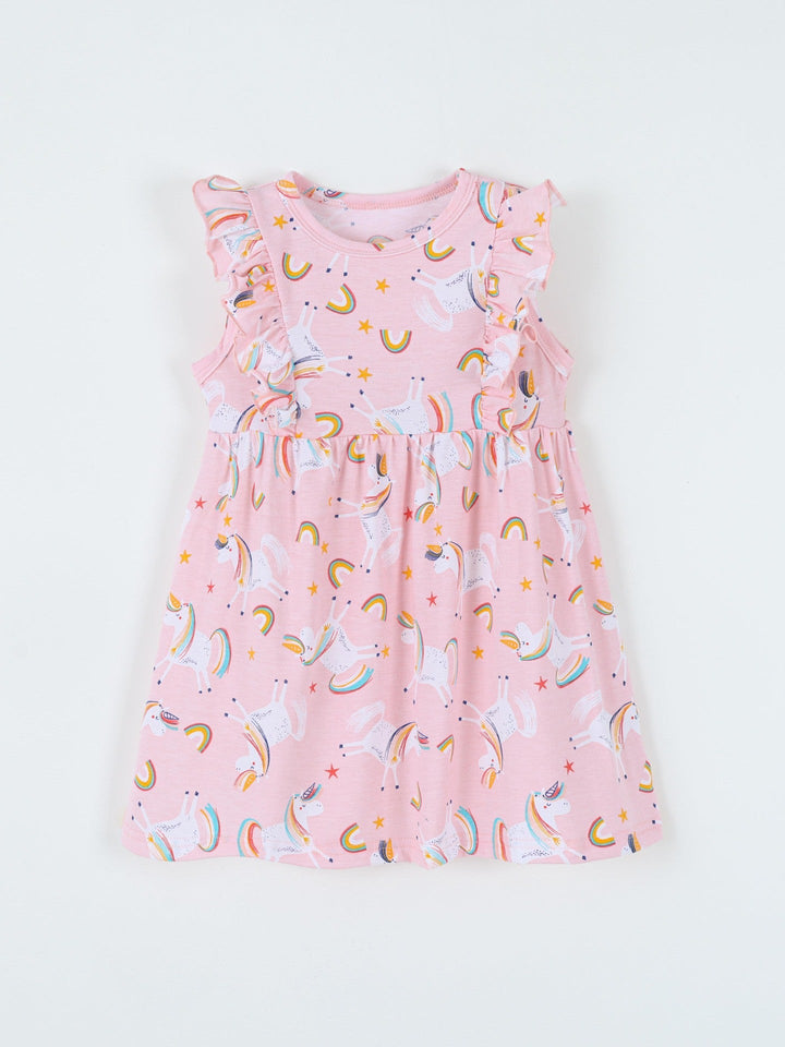 Children's Unicorn Print Ruffle Sleeve Casual Dress