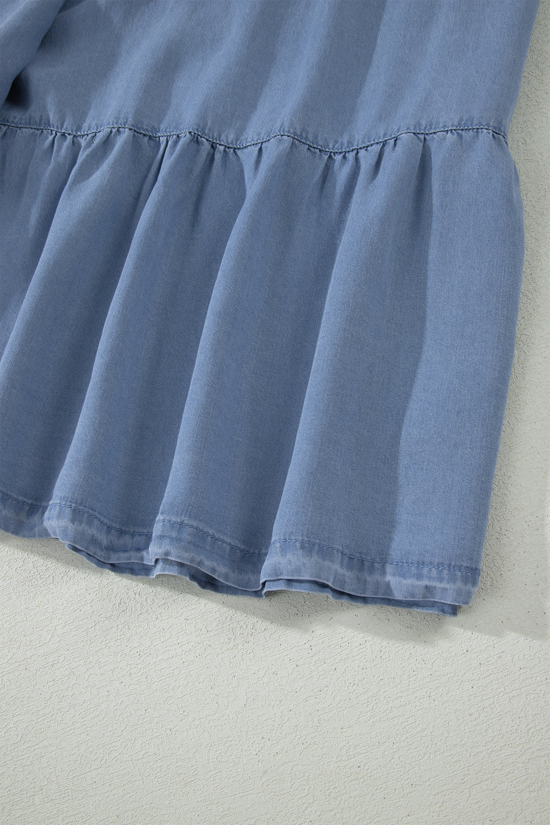 Beau Blue Elastic Waist Ruffled Tiered Flared Denim Maxi Skirt