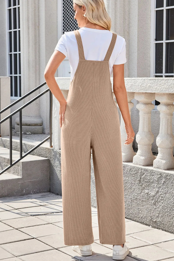 Lovelet Square Neck Wide Strap Overalls with Pockets