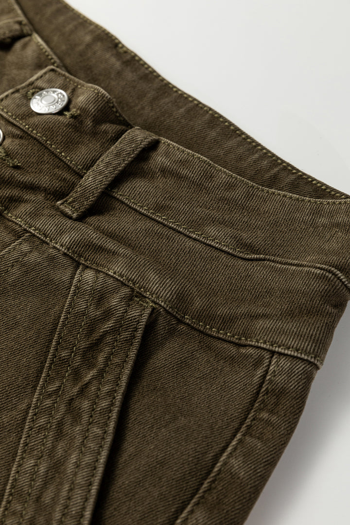 Jungle Green Double Waistband Loose Straight Jeans