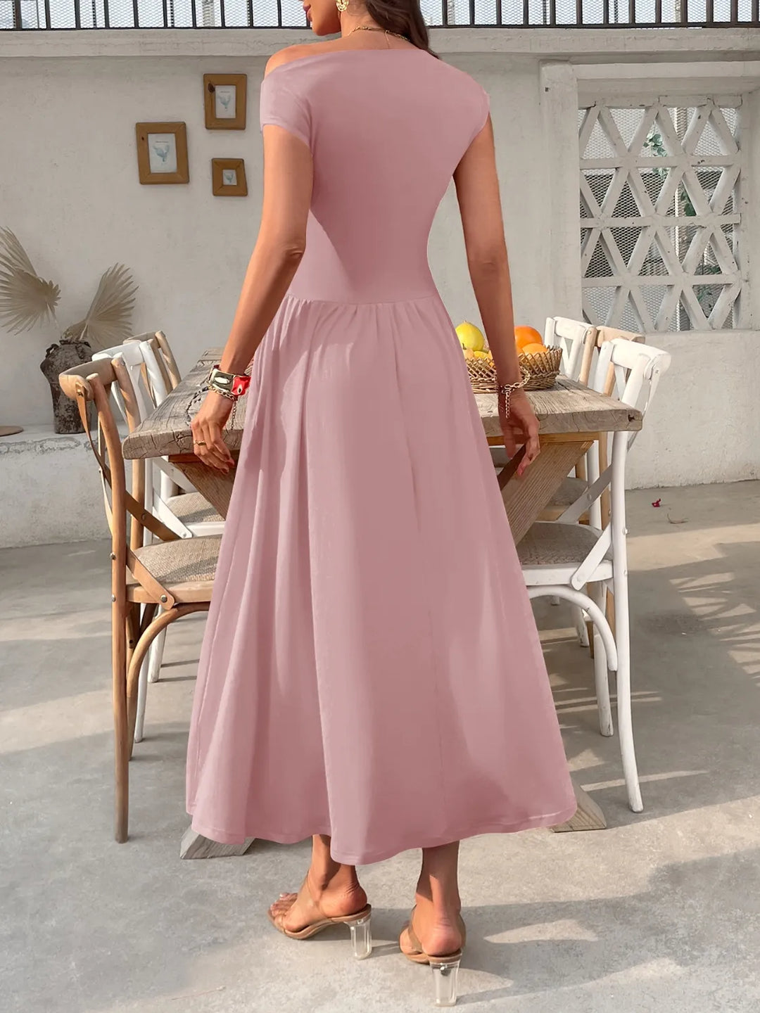 Single Shoulder Dress with Pockets