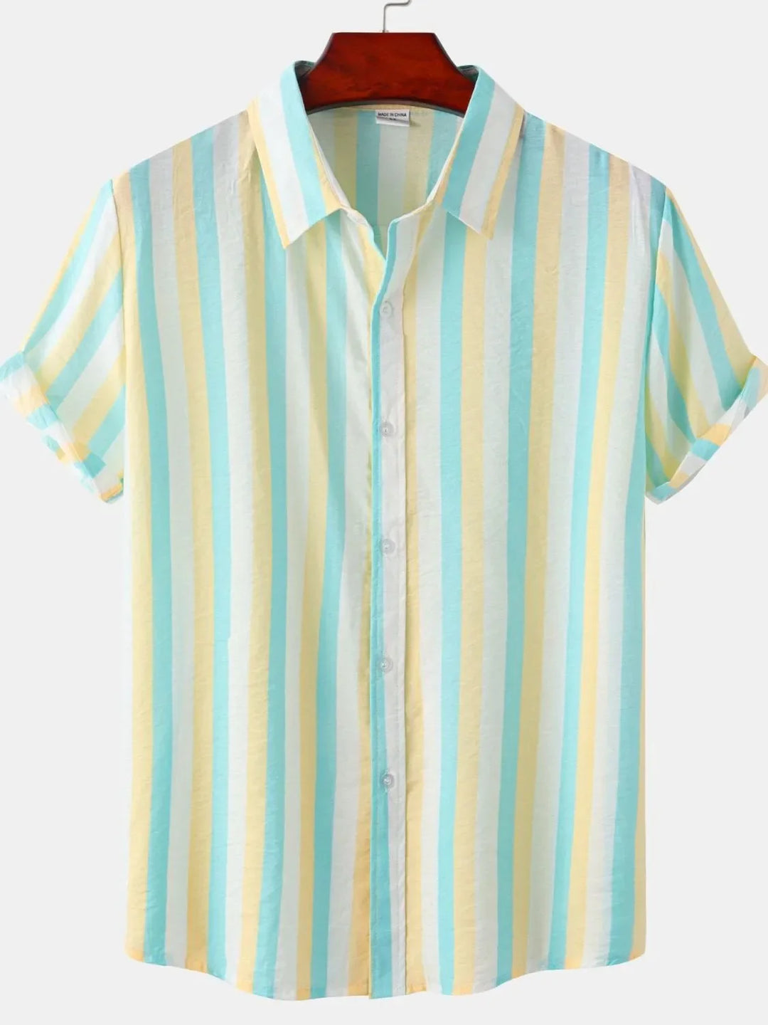Men's Plus Size Striped Short Sleeve Button-Up Shirt