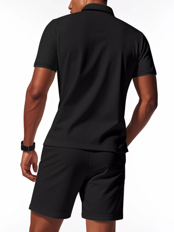 Men's Full Size Casual Short Sleeve Polo and Shorts Set Plus Size