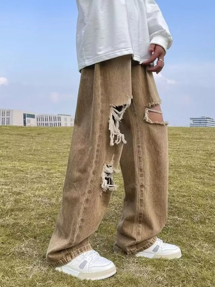 Men's Plus Size Distressed Wide Leg Jeans