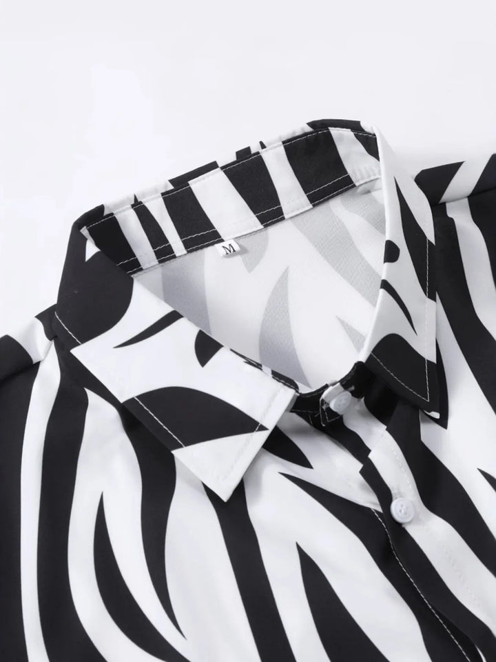 Men's Zebra Print Short Sleeve Shirt and Shorts Set