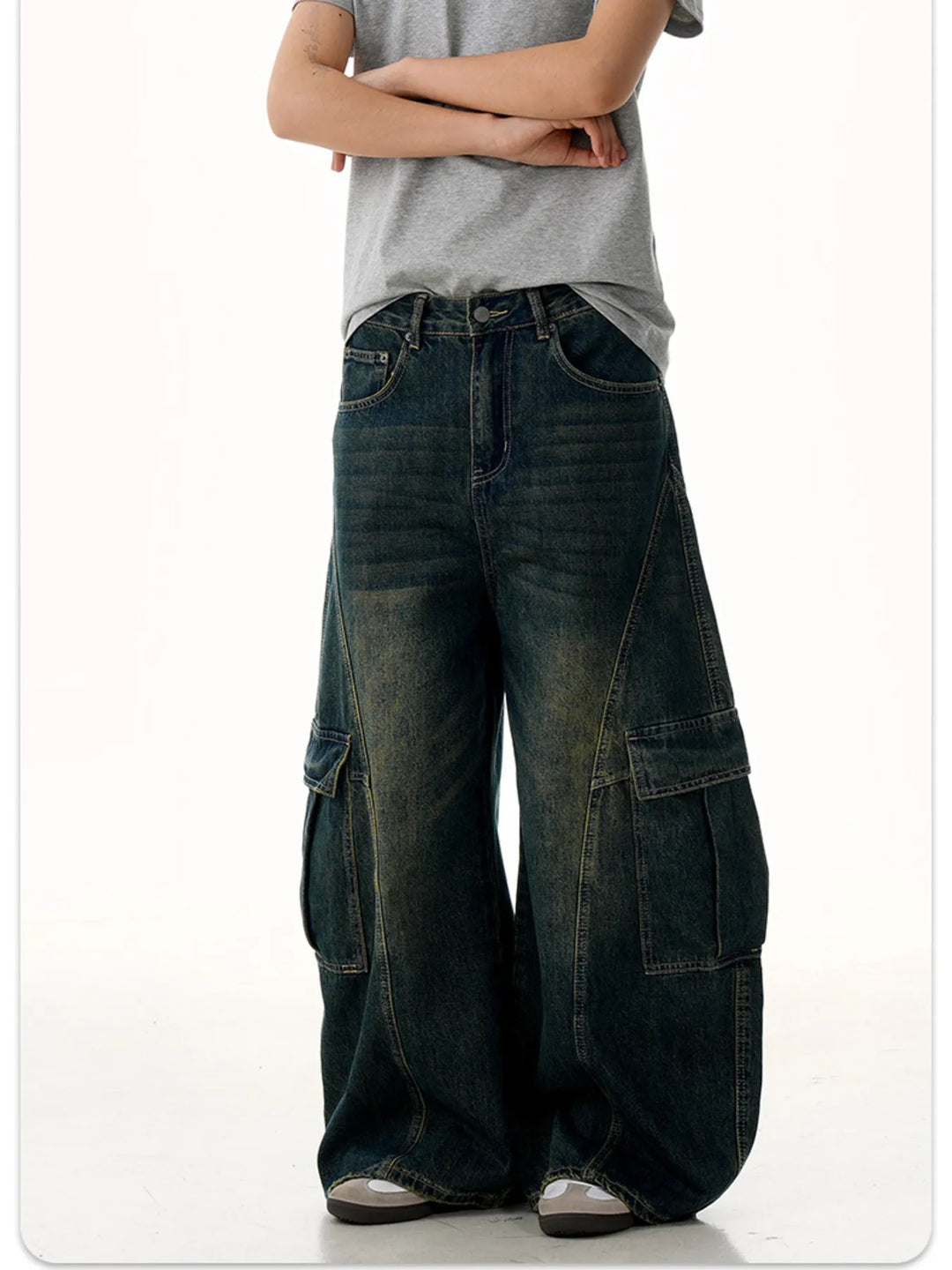 Men's Wide Leg Wash Cargo Jeans