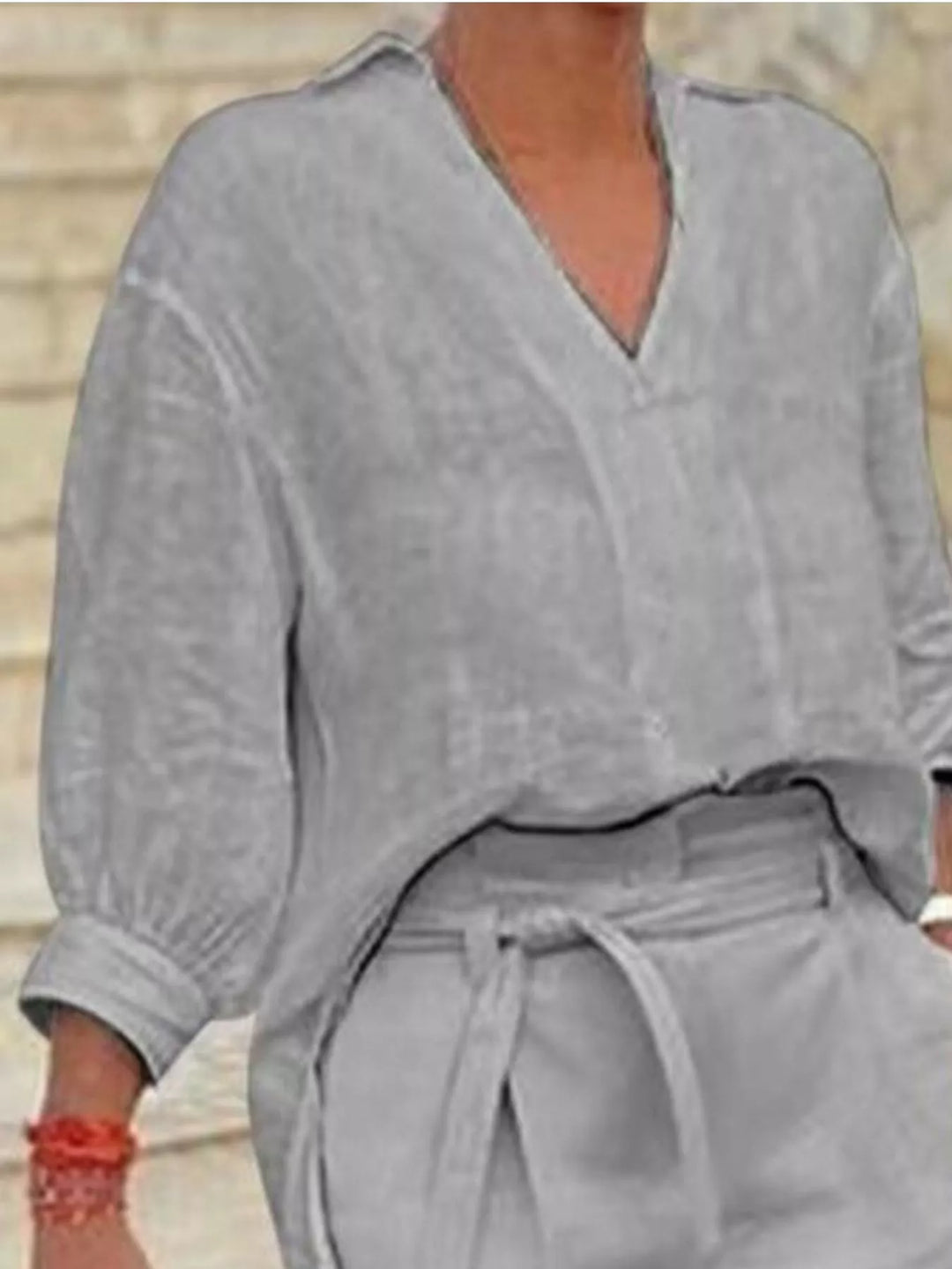 Full Size Johnny Collar 3/4 Sleeve Top and Shorts Set Plus Size