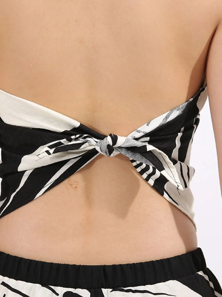 Abstract Print Tube Top and Wide Leg Pants Two-Piece Set