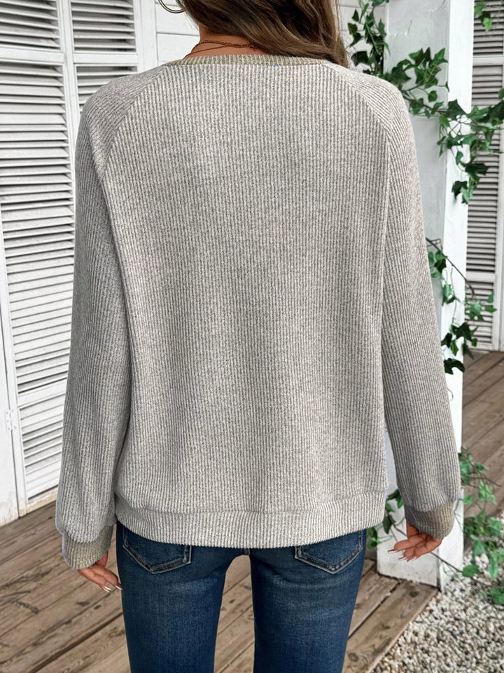 Ribbed Knit Two-Tone Top