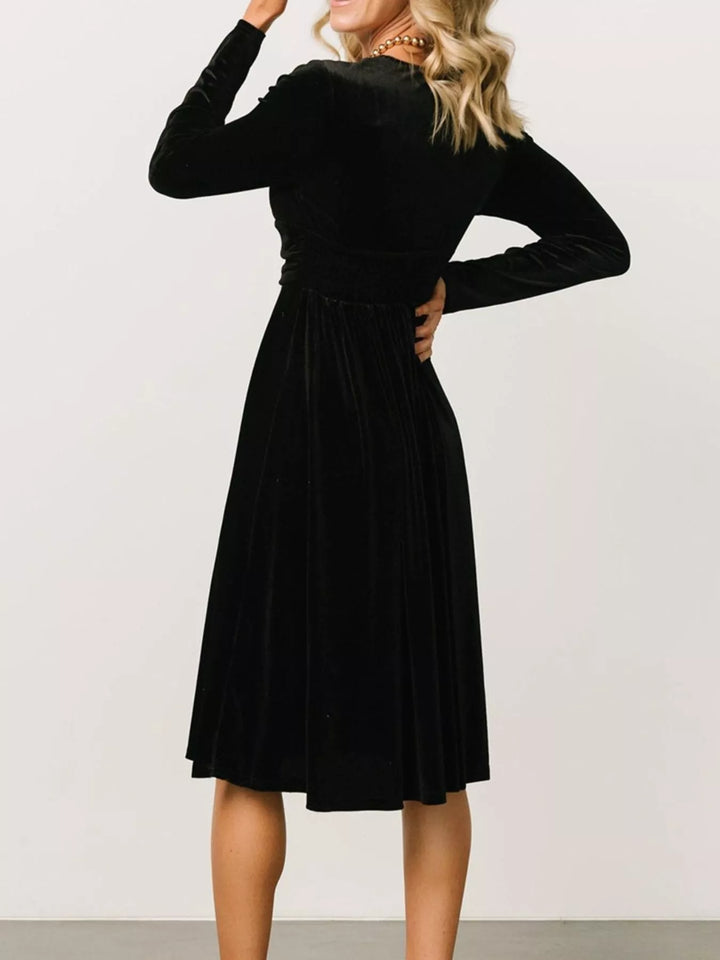 Velvet Deep V-Neck Long Sleeve Dress