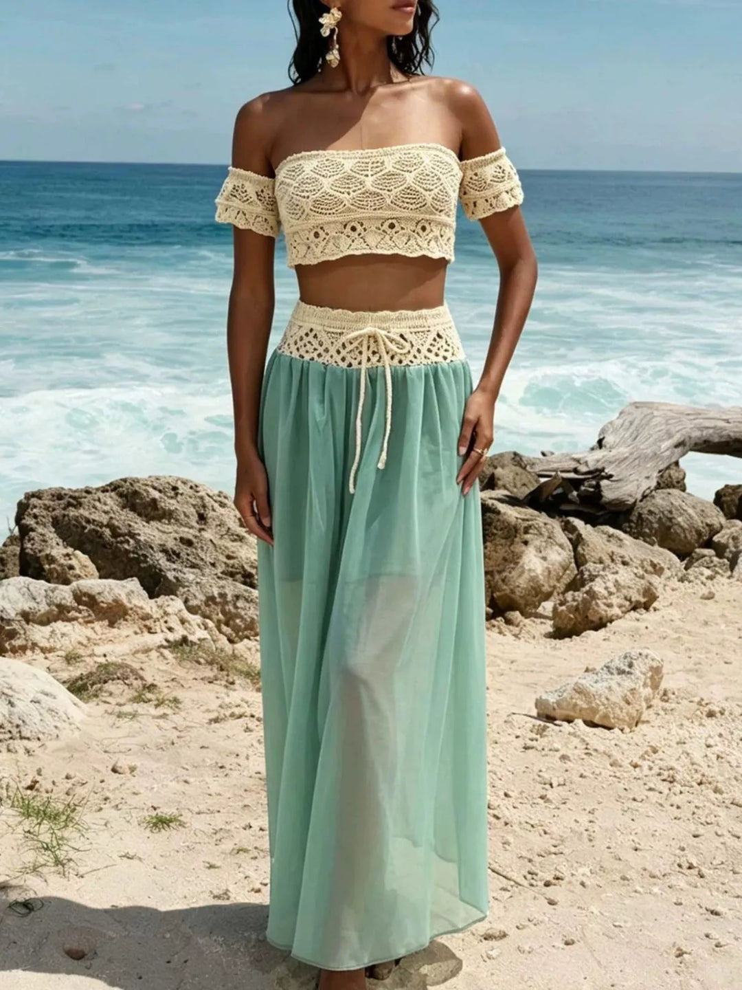 Crochet Top and Maxi Skirt Set
