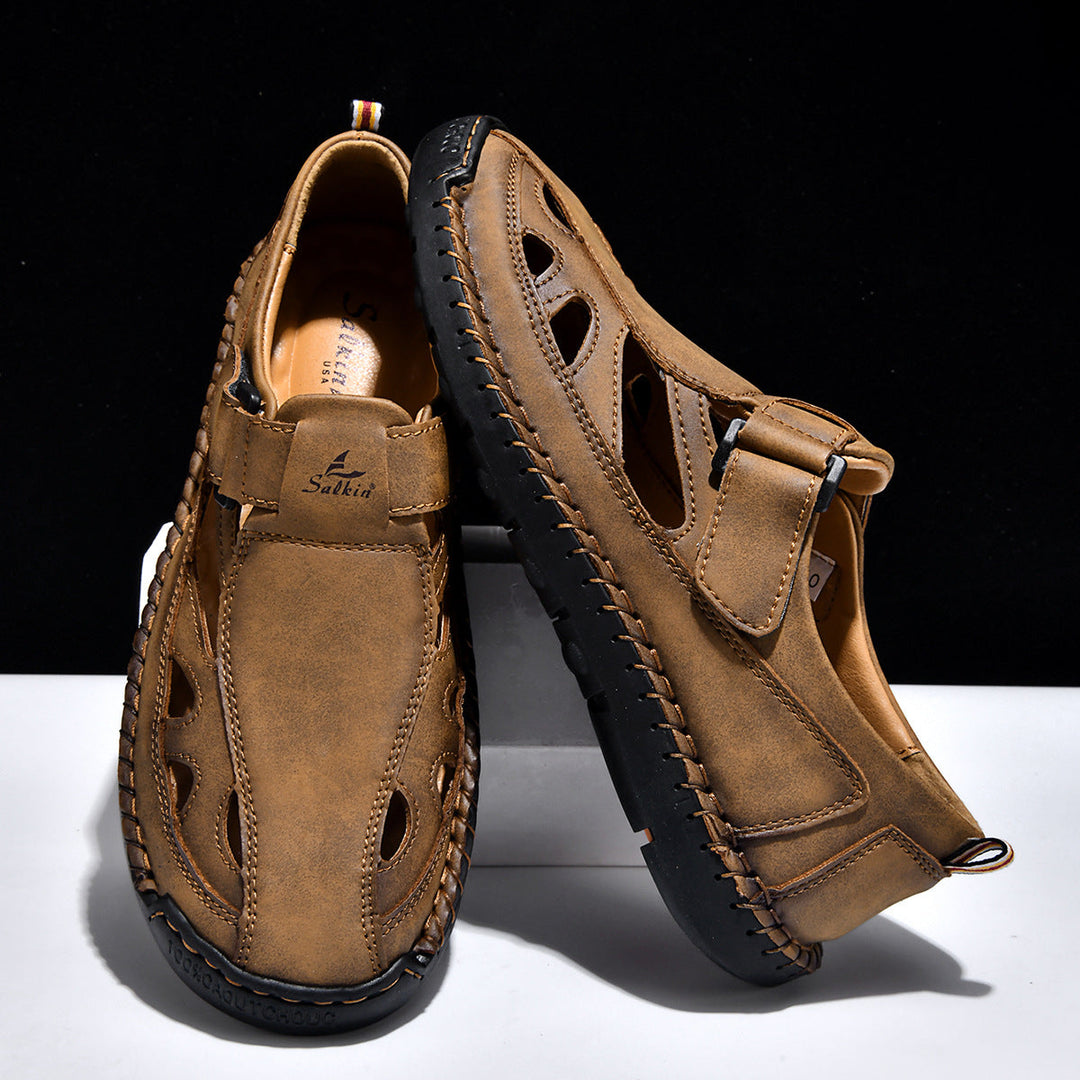 Breathable Hand-Sewn Mens Closed-Toe Sandals