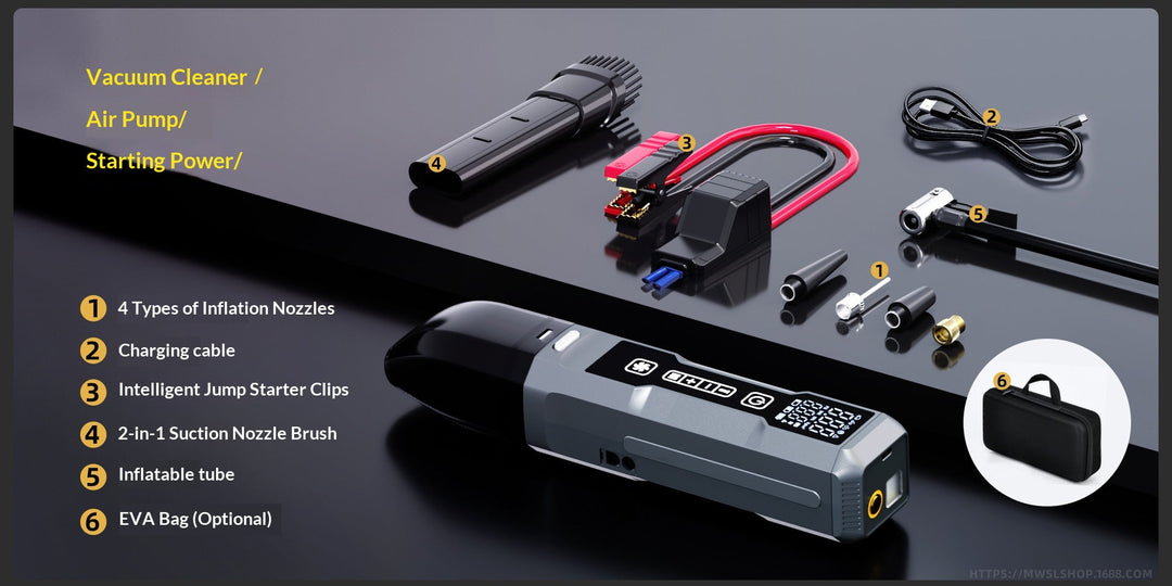 Multifunctional Cordless Car  Starter & Tire Inflator Vacuum Cleaner, High Power For Vehicles