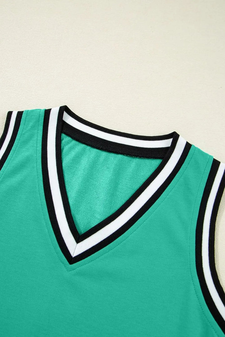 Color Contrast Trim V Neck Shift Sleeveless Mini Dress