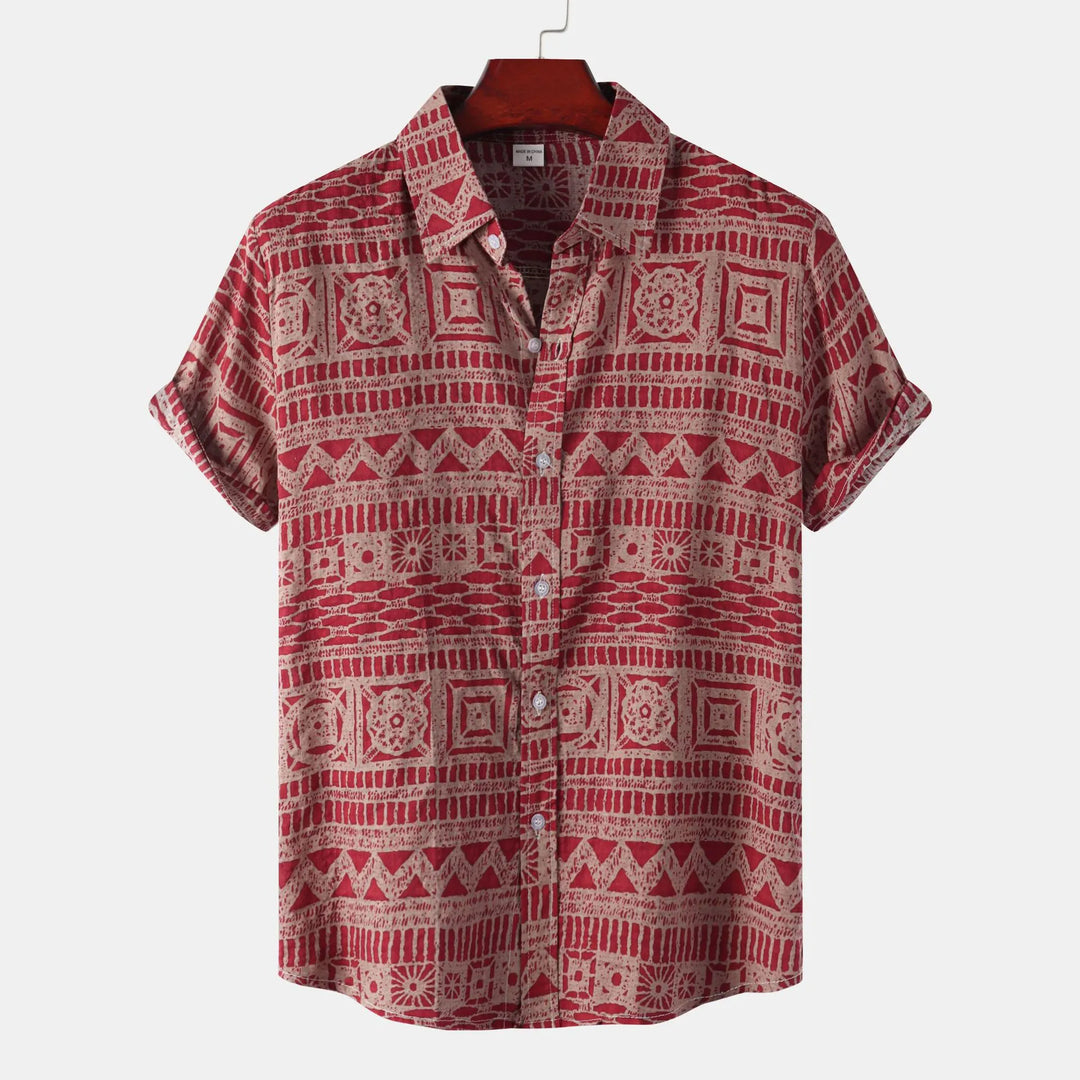 Men's Plus Size Printed Button Up Short Sleeve Shirt