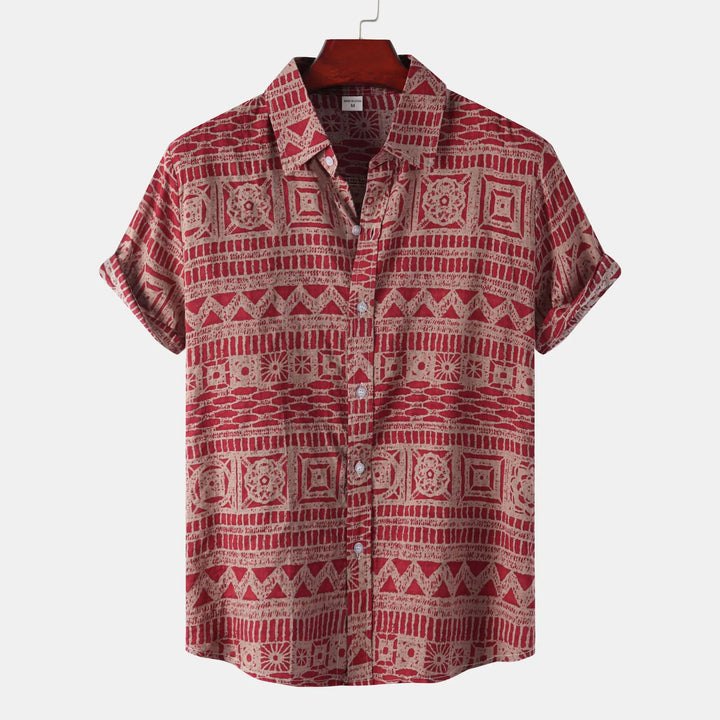 Men's Plus Size Printed Button Up Short Sleeve Shirt