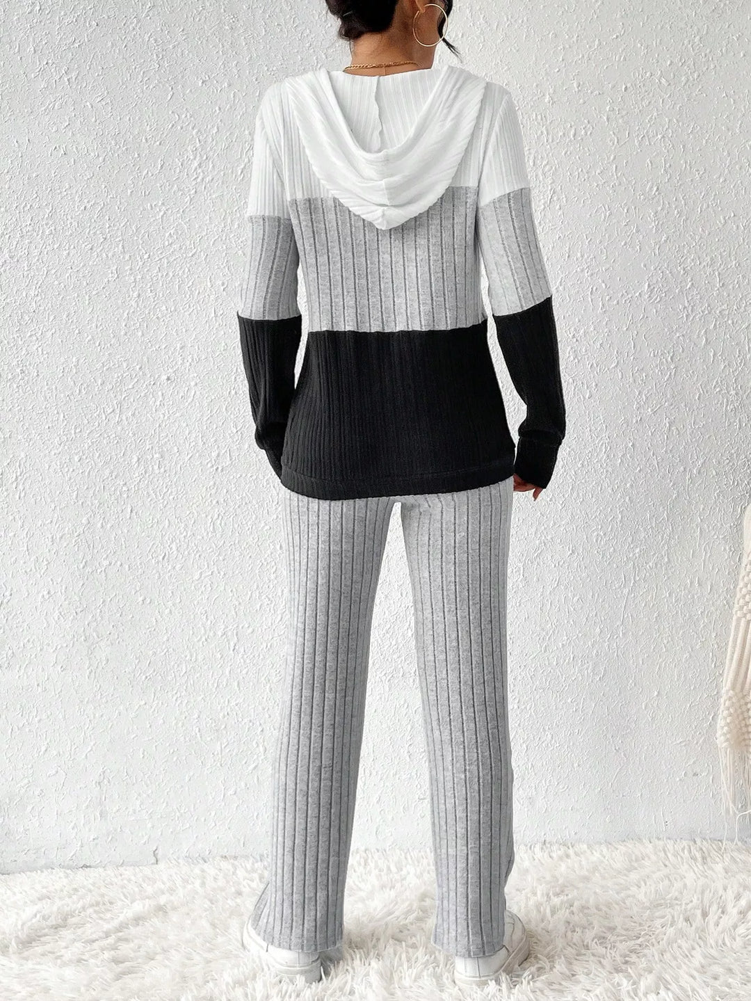 Color Block Half Zip Hooded Top and Pants Set