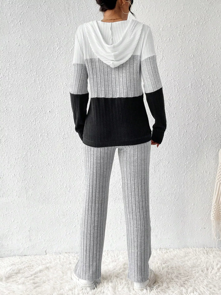 Color Block Half Zip Hooded Top and Pants Set