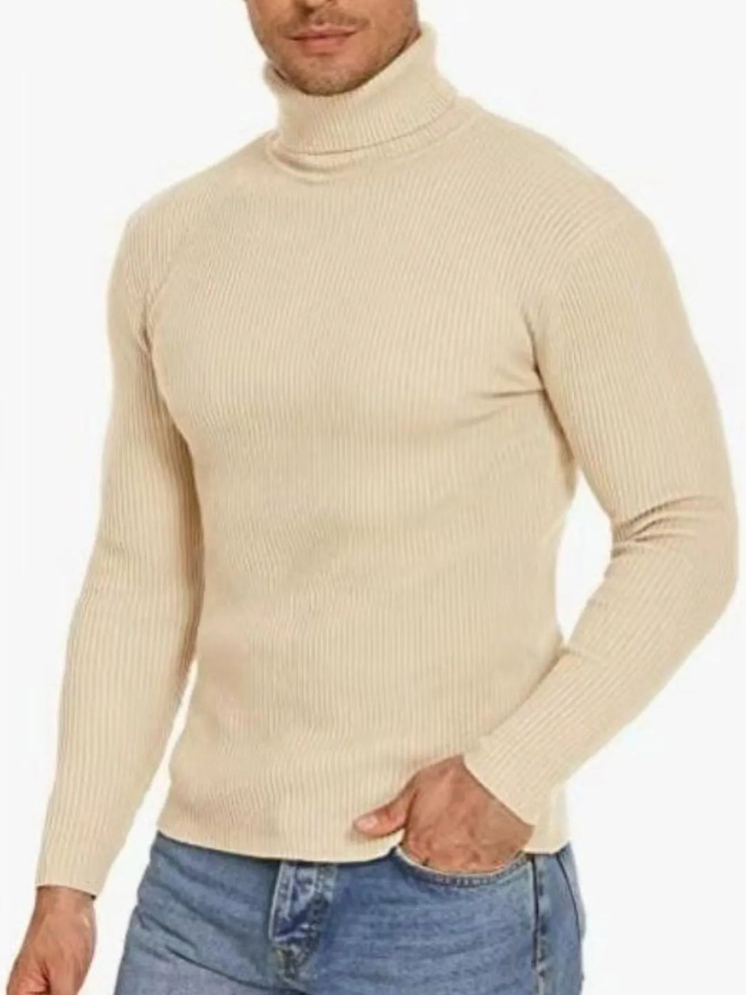Men's Plus Size Ribbed Turtleneck Long Sleeve Sweater