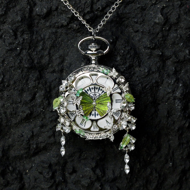 Couples Teal And Green Butterfly Animated Pocket Watch For Graduation Season