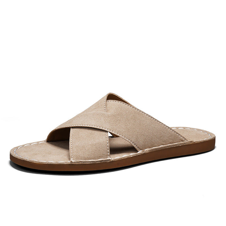Plus-size Leather Slip-on Outdoor Casual Hollow-out Sandals