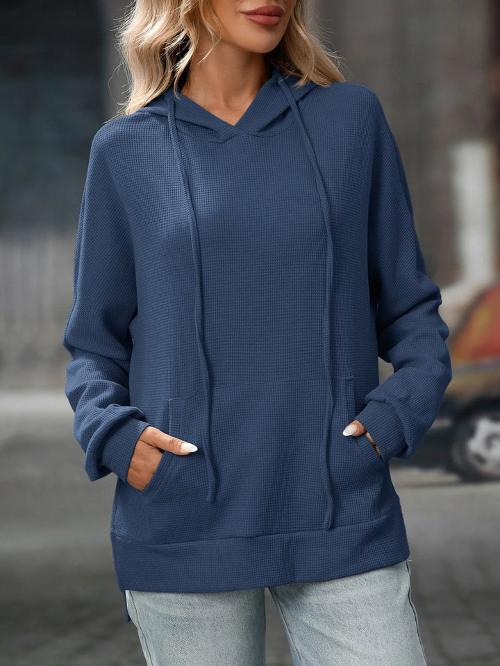 Textured Drawstring Long Sleeve Hoodie