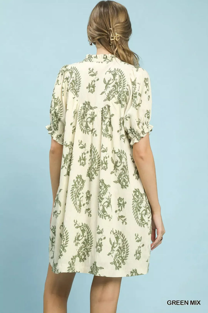Umgee Mix Paisley Scallop Trim Dress
