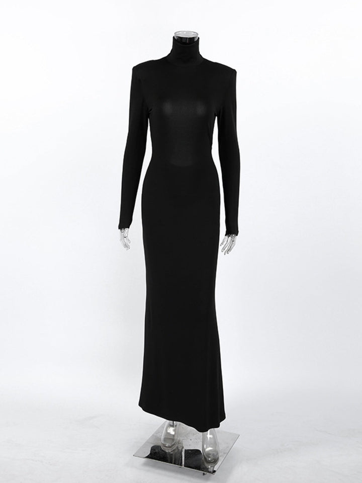 Backless Turtleneck Long Sleeve Bodycon Maxi Dress