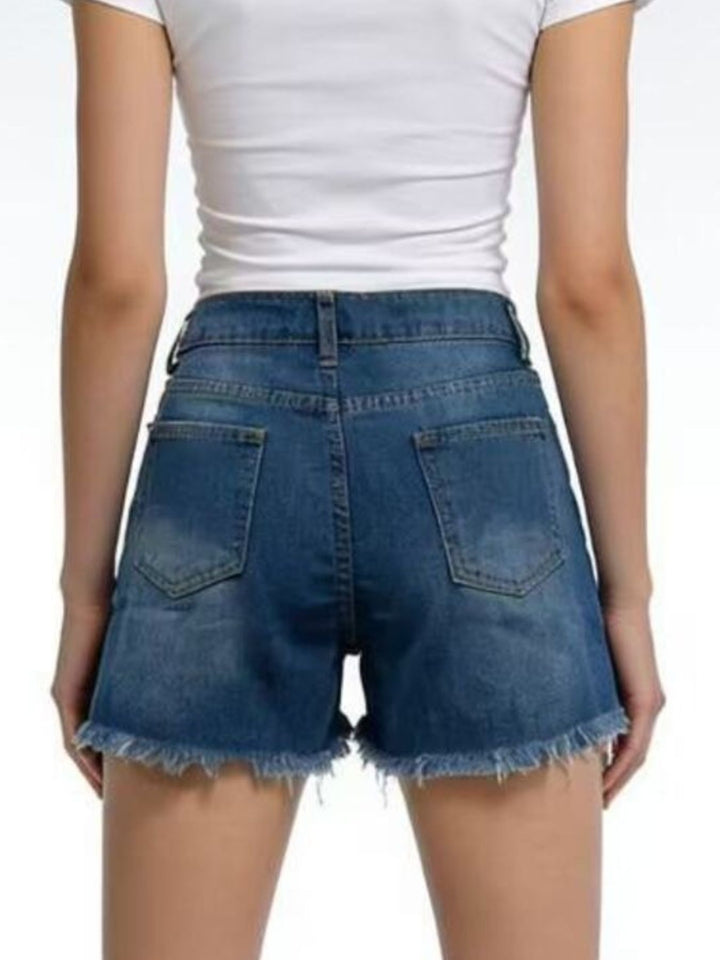 Distressed Frayed Hem Denim Shorts