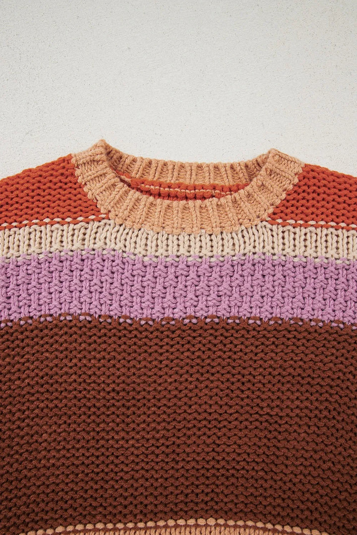 Colorblock Striped Round Neck Sweater