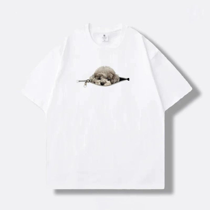 Plus-size Cotton Zip-up Dog-print Casual Summer Couple T-shirts