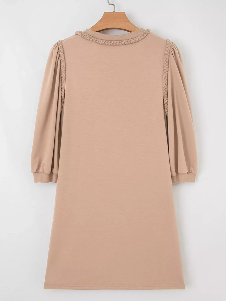 Braided Trim Puff Sleeve Dress